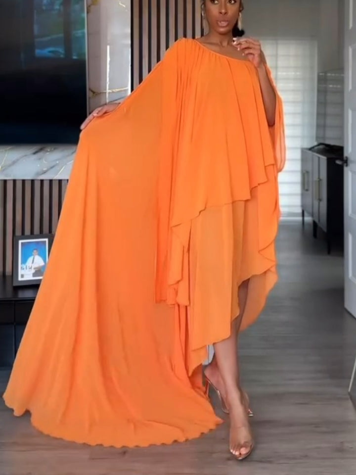 Chiffon One-shoulder Ruffled Asymmetrical Dress