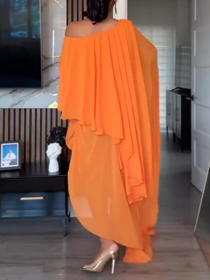 Chiffon One-shoulder Ruffled Asymmetrical Dress