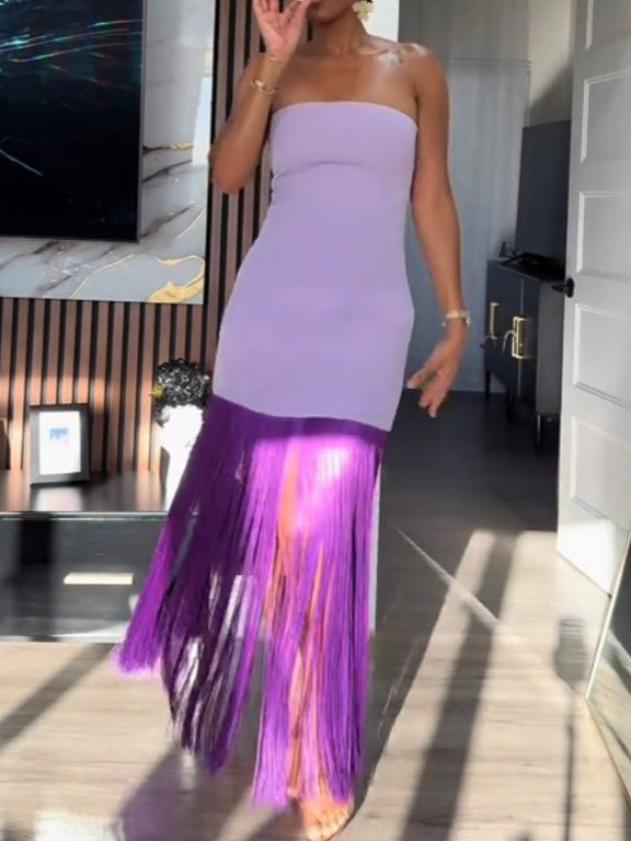 Purple Tassel Strapless Dress