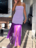 Purple Tassel Strapless Dress