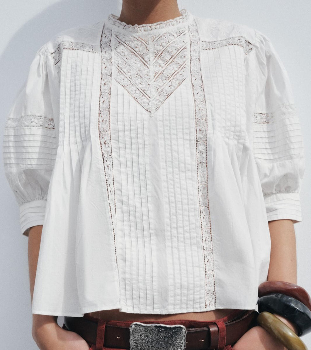 Round Neck White Lace Top