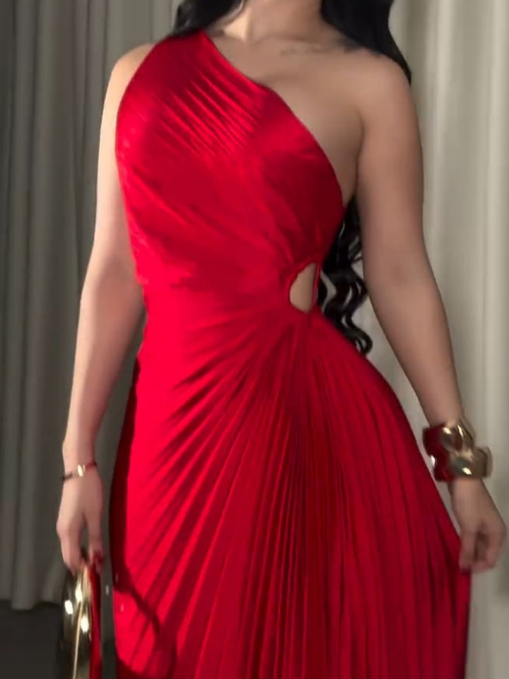 One-shoulder Pleated Dress