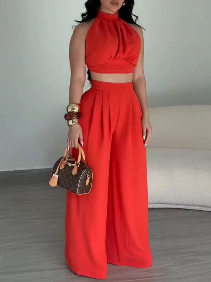 Halter Neck Casual Two-piece Set