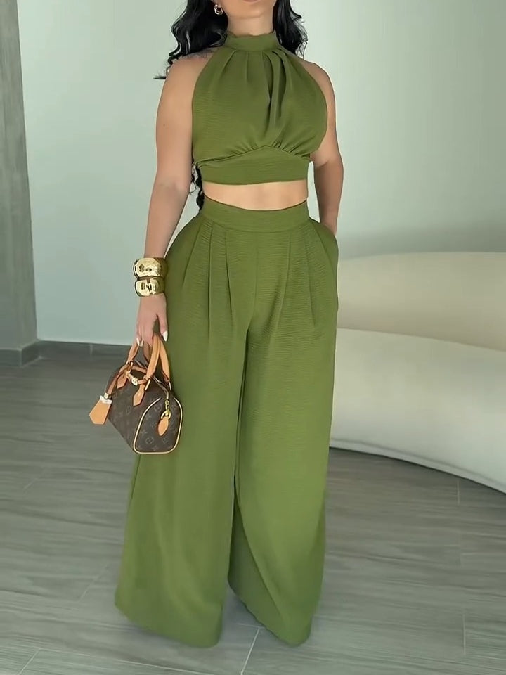 Halter Neck Casual Two-piece Set
