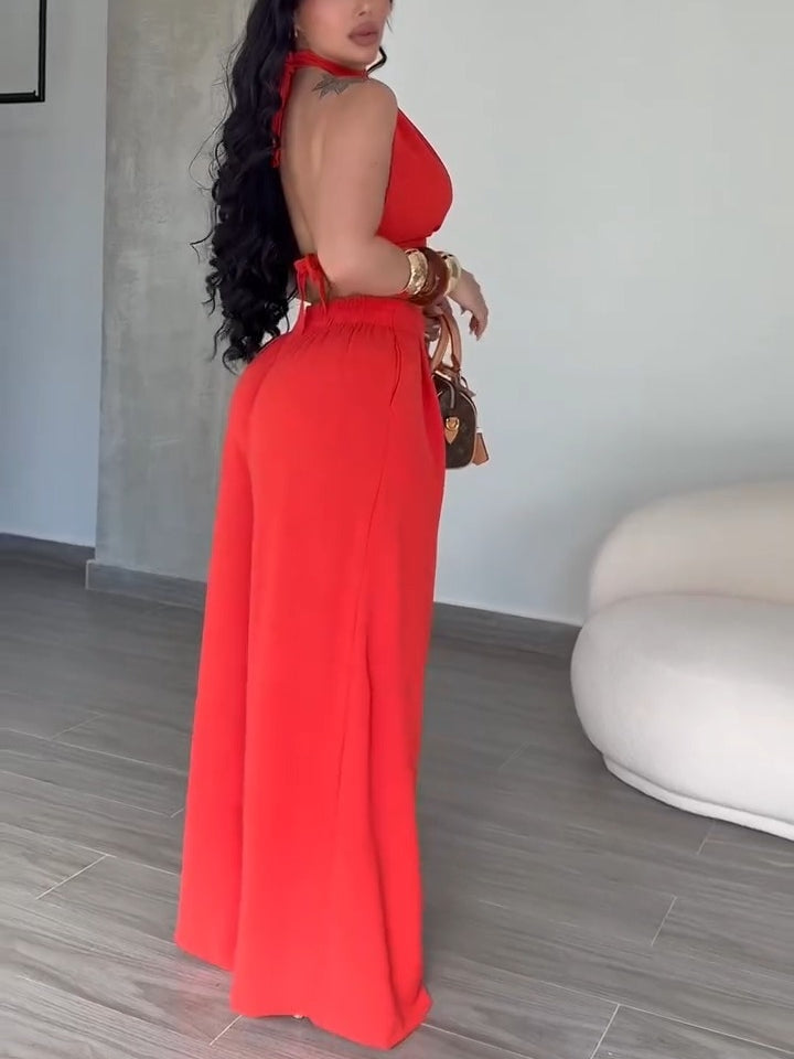 Halter Neck Casual Two-piece Set
