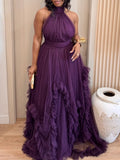 Tulle Halter Neck Maxi Dress