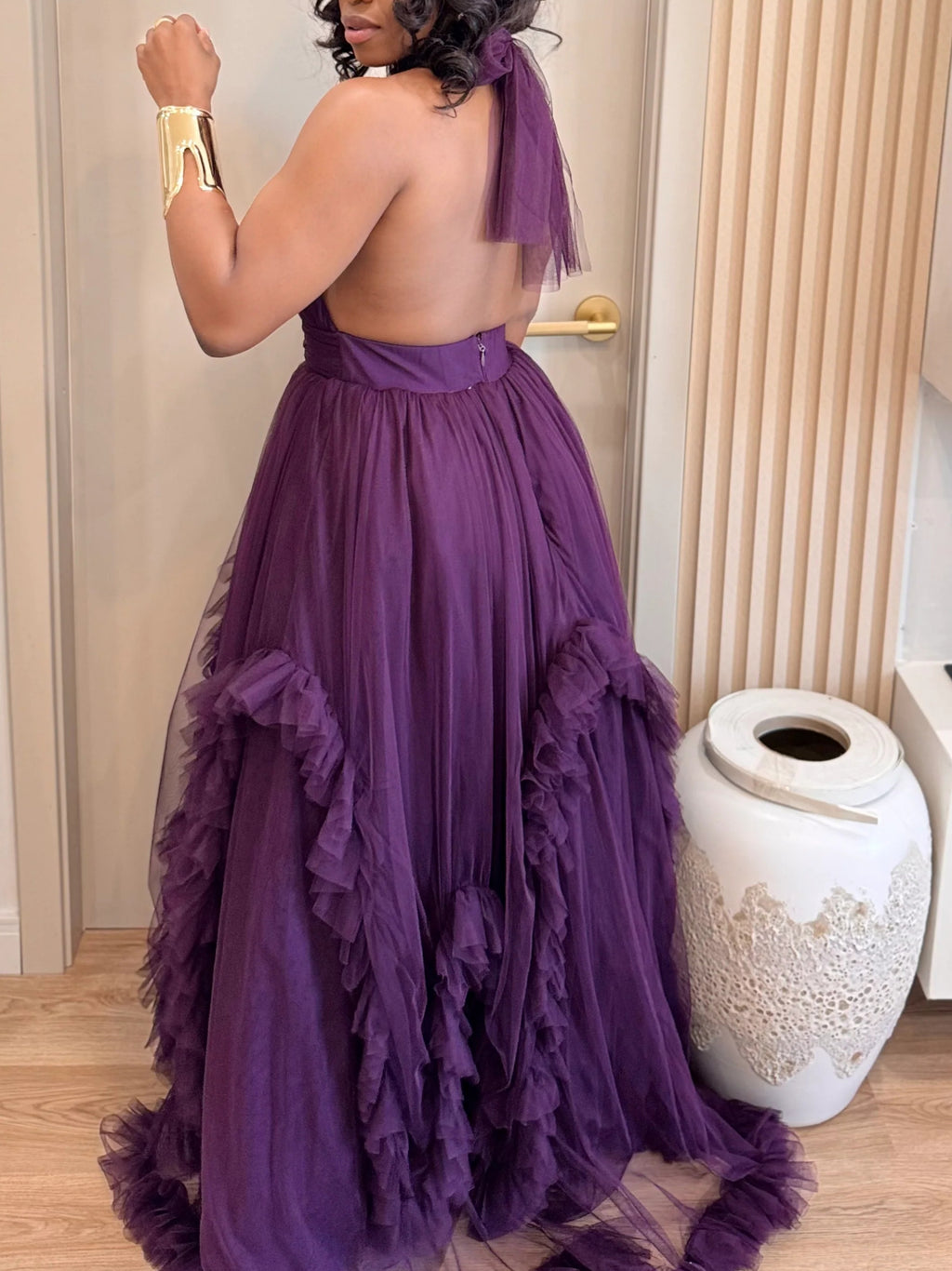 Tulle Halter Neck Maxi Dress
