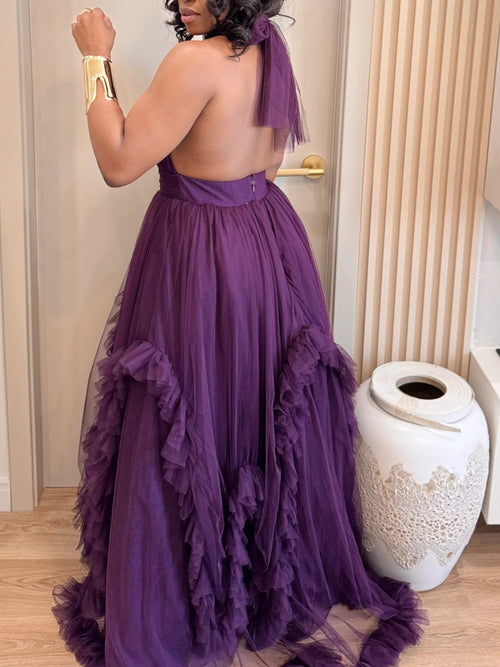Tulle Halter Neck Maxi Dress