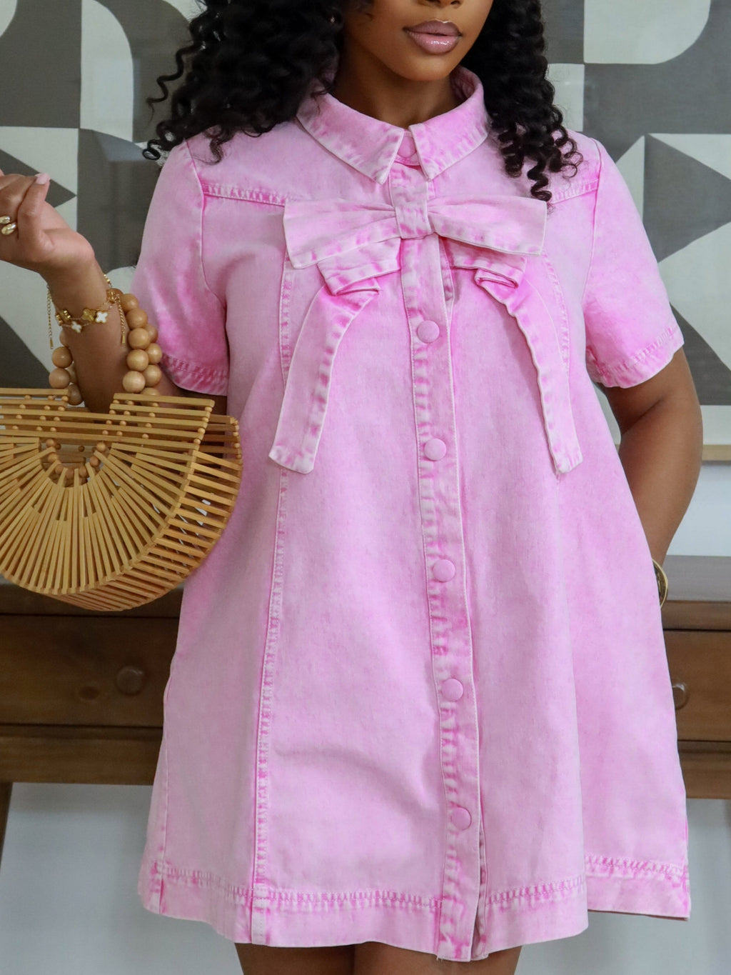 Blush Bow Demin Dress