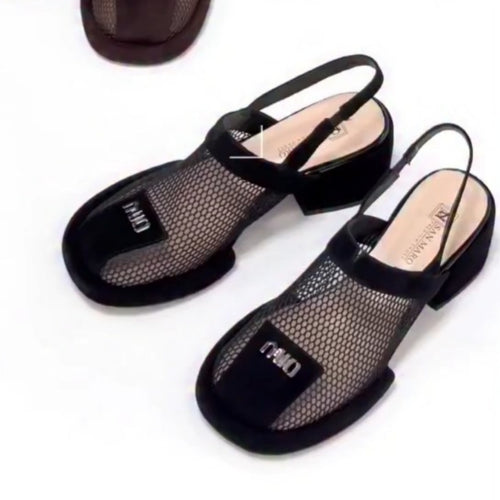 Mesh Chunky Heel Sandals