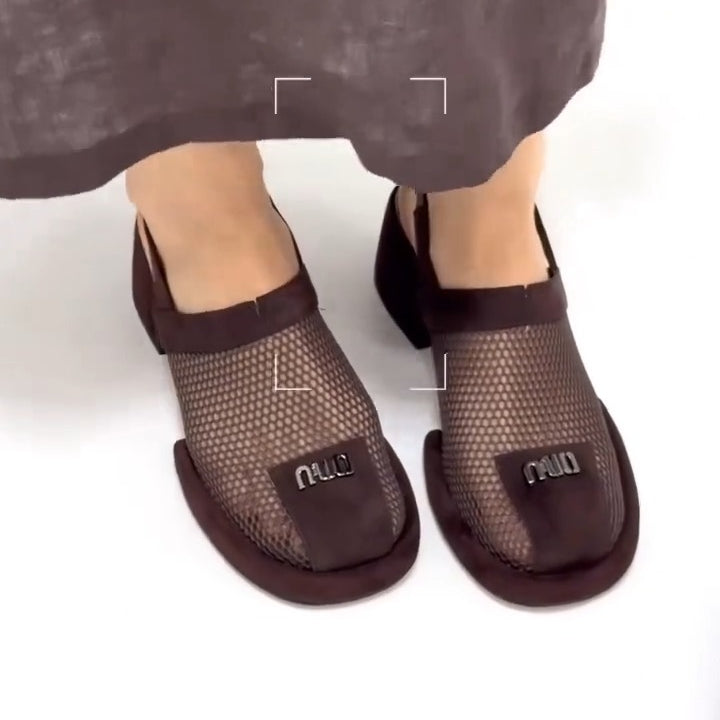 Mesh Chunky Heel Sandals