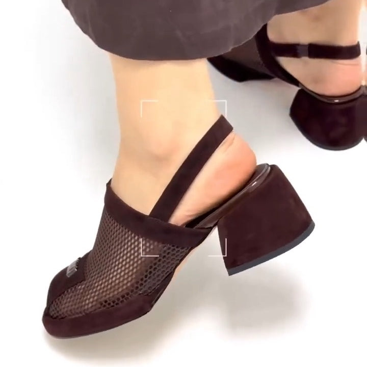 Mesh Chunky Heel Sandals