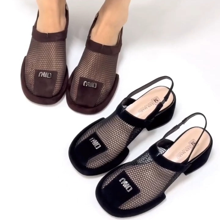 Mesh Chunky Heel Sandals