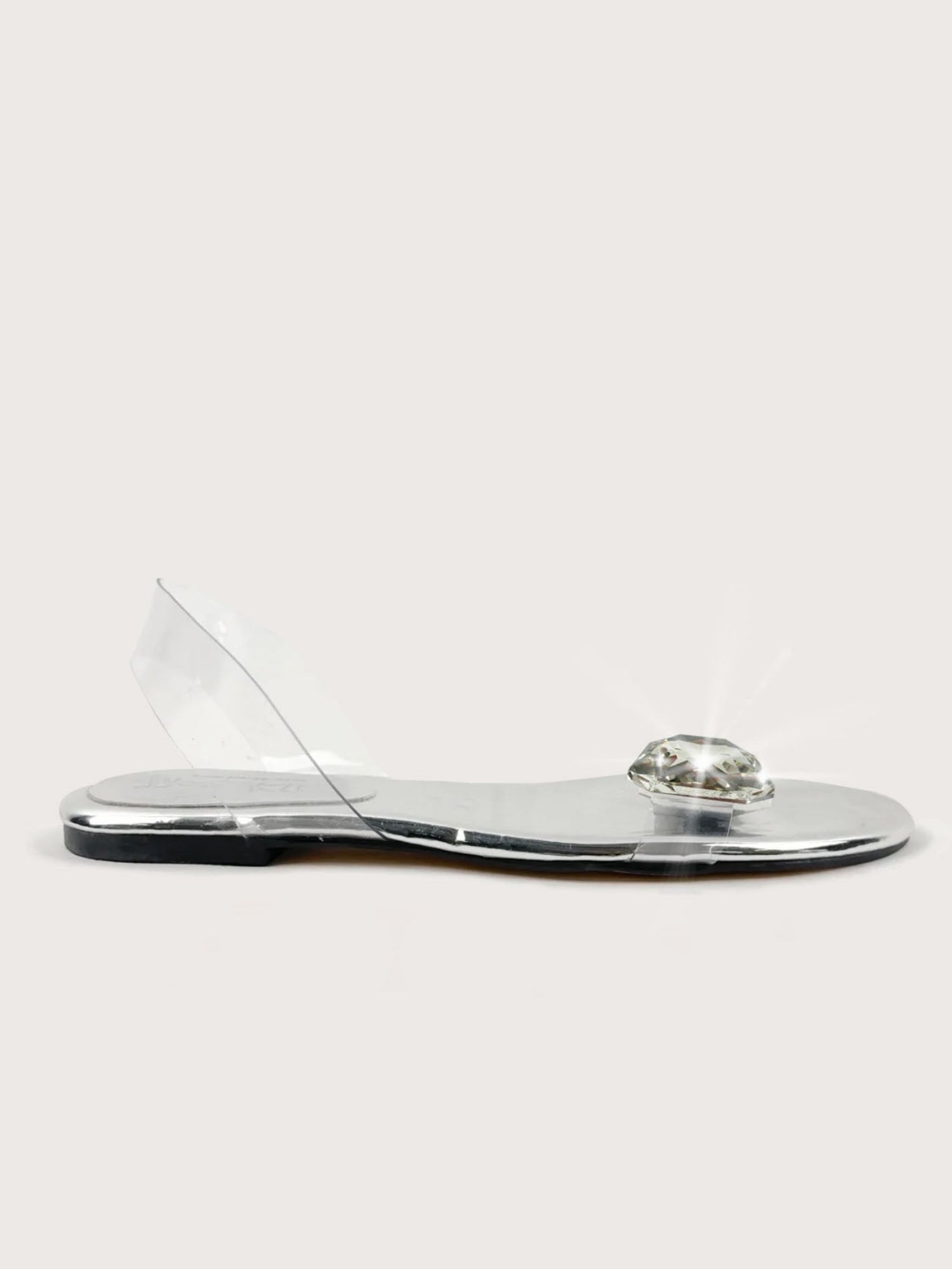 Silver Square Rhinestone Flat Sandals