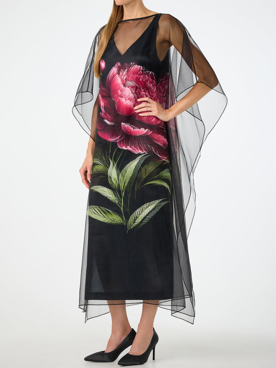 Floral Print See-through Maxi Dress