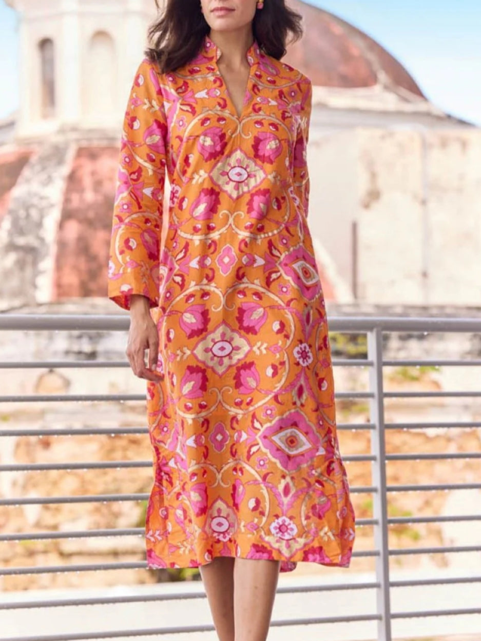 3/4 Sleeves V-neckline Dress