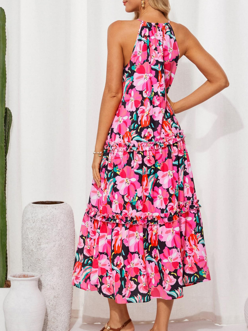 Women Casual Bohemian Halterneck Vacation Beach Dress