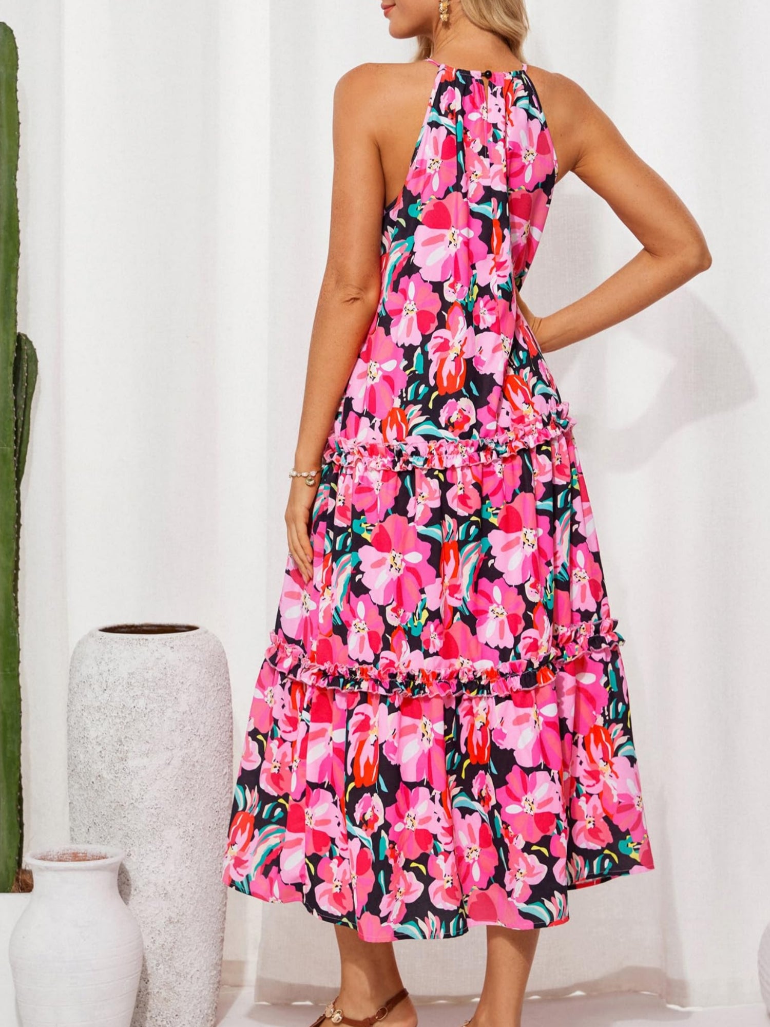 Women Casual Bohemian Halterneck Vacation Beach Dress