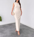 Cream Studded Sleeveless Bodycon Maxi Dress